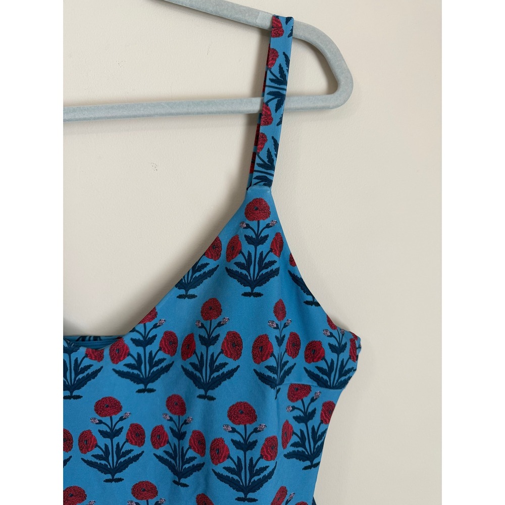 Andie Swimsuit One Piece Women XL Blue Red Floral Block Print V-Neck - Picture 3 of 5